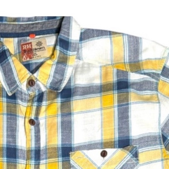 Ruff Hewn Button Down Shirt Plaid Yellow Blue Size XL - Picture 1 of 6